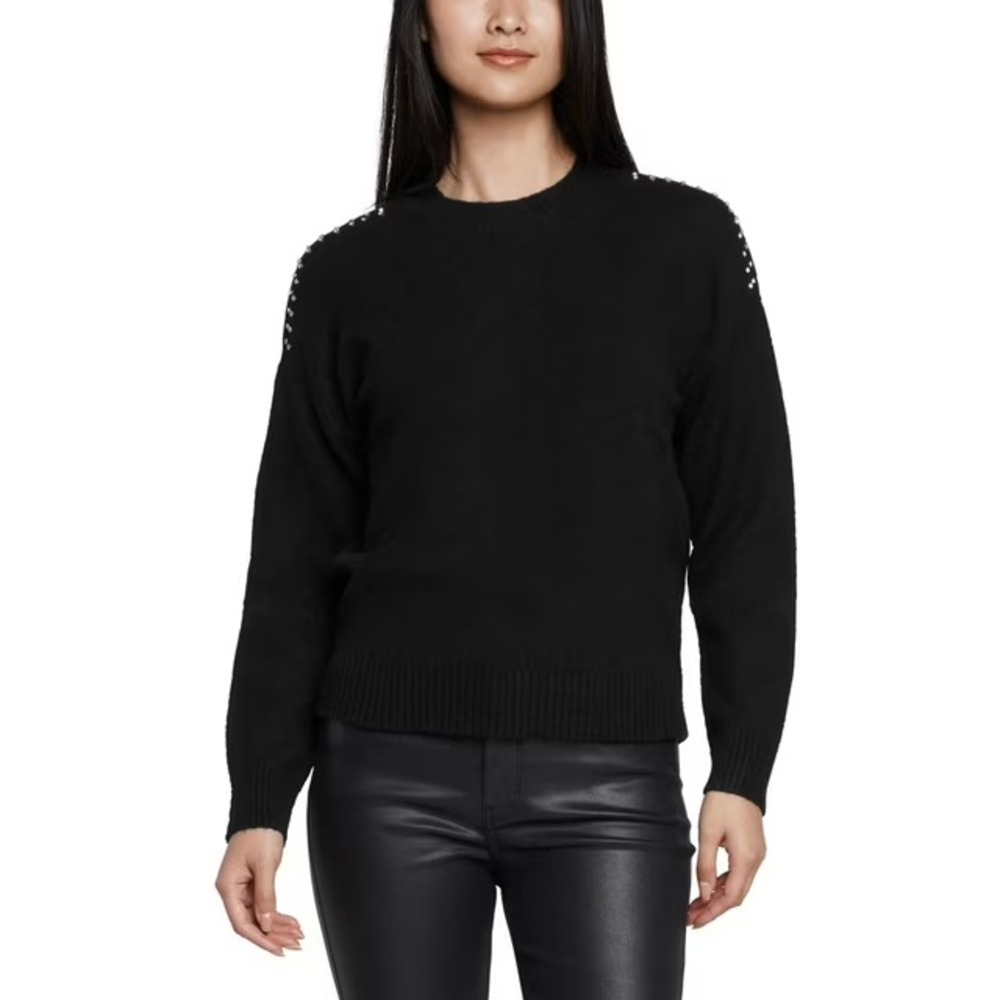 Express Womens Embellished Shoulder Relaxed Fit Pullover Sweater Black Size L